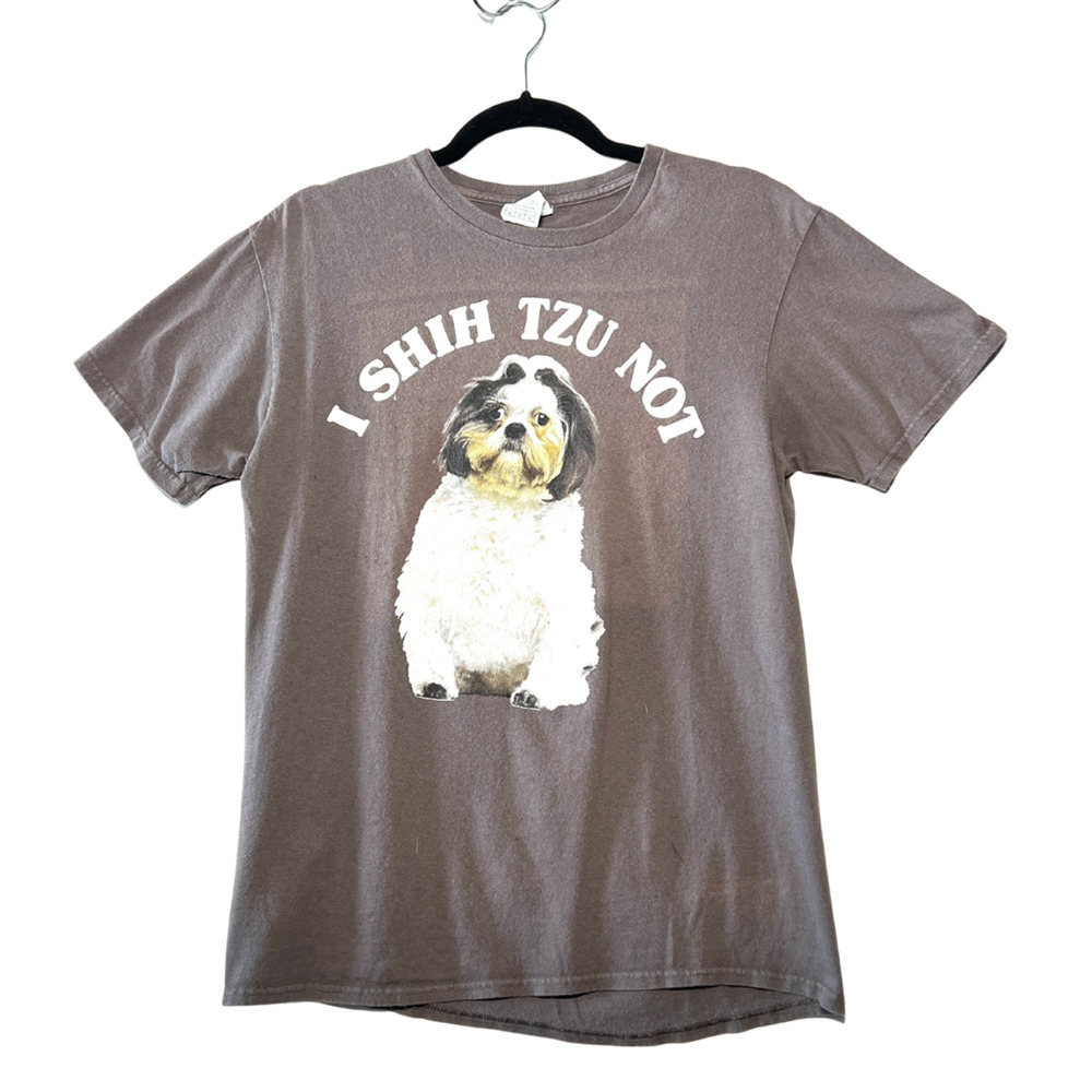 Grey Unisex Cotton “I Shih Tzu Not" Graphic Tee Puppy Funny Size Medium